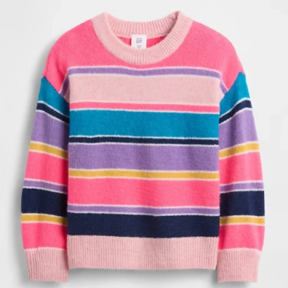 Gap Girl's Intarsia Sweater Dropped Shoulder Soft Cotton Striped Winter Knit